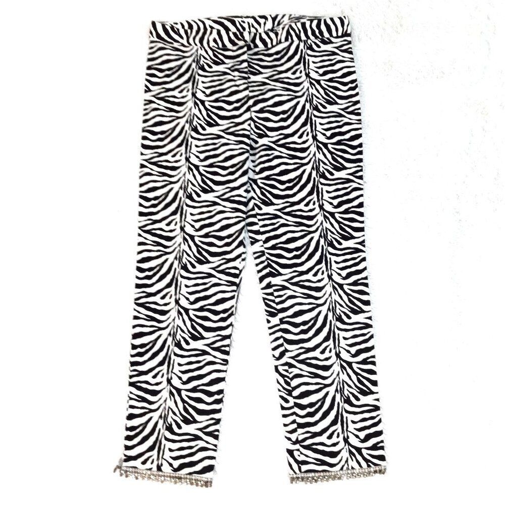 Women's Single Front Pocket, Stretch, Zebra Print, Jeweled Hem Pants (Size 12)